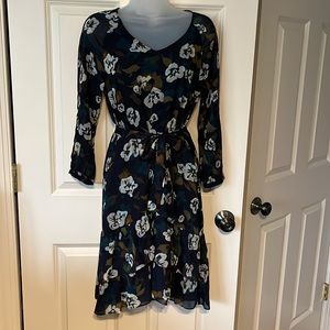 Cabi dress. Navy with brown, teal and cream. XS. Like new worn once.